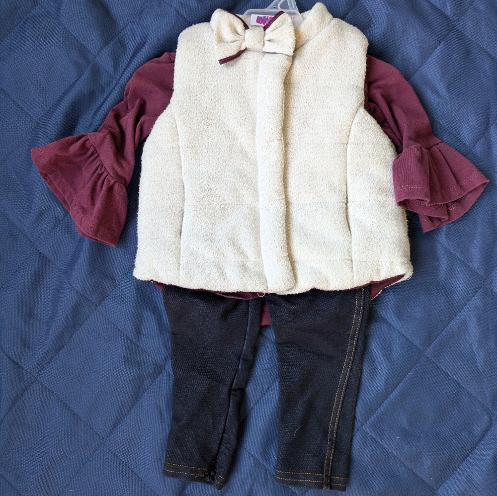 Girls 3-piece pants and vest set, size 18 months